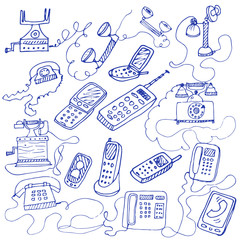 set of hand drawn doodle telephones