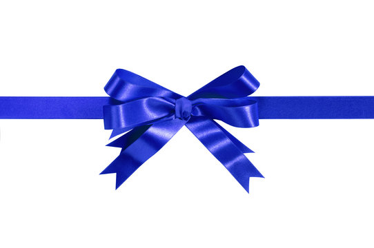 Royal Blue Gift Ribbon Bow Straight Horizontal Isolated On White