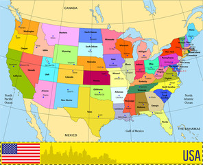 Vector map of USA with states and their capitals