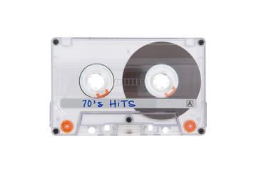 Fototapeta premium Vintage audio cassette tape, isolated on white background