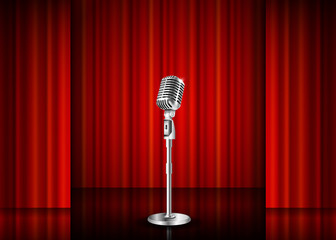 Microphone and red curtain 
