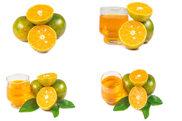 Orange juice and slices of orange isolated on white
