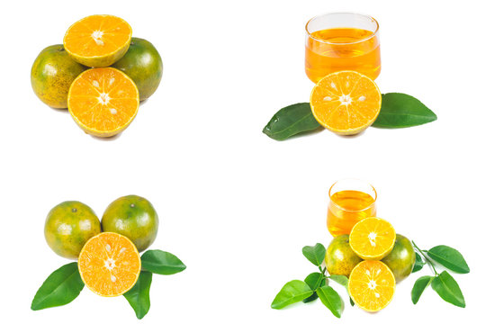 Orange juice and slices of orange isolated on white
