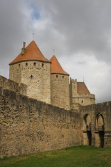 Fototapeta na wymiar Entrance to Carcassonne fortress, France