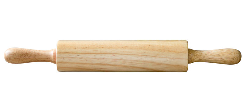 Wooden rolling pin, isolated on white background