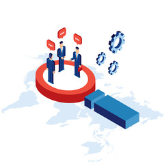 Research communication partnership Businessman and successful business concept isometric
