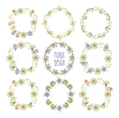 Collection  of wreaths of flowers. Elements for your design.  Vector illustration.