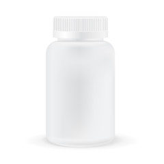 Pills box. White medical container. 