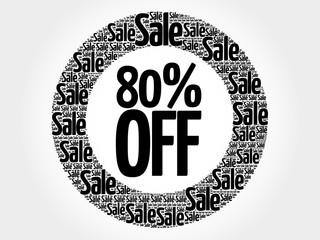 80% OFF words cloud, business concept background