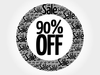 90% OFF words cloud, business concept background