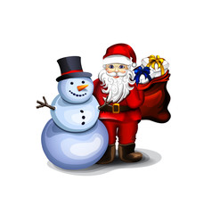 Santa Claus and snowman, pleasant festive fellows
