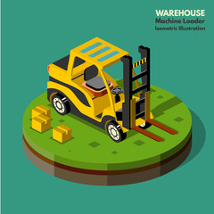 Loaders machine vector, isometric illustration