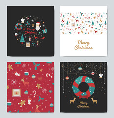 Set of Christmas cards for the holidays. Bright cards, white, black and red for the new year 2016. Prints Gift