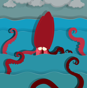Sea monster swimming in the ocean