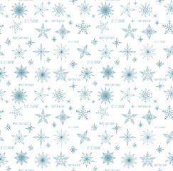 Seamless background of set of hand drawn snowflakes Christmas ornaments made from decorative snowflakes vector sketch illustration Christmas background with blue snowflakes on white background