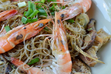 shrimp steamed with glass noodle on dish