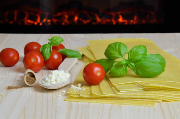 Lasagna sheets and fireplace