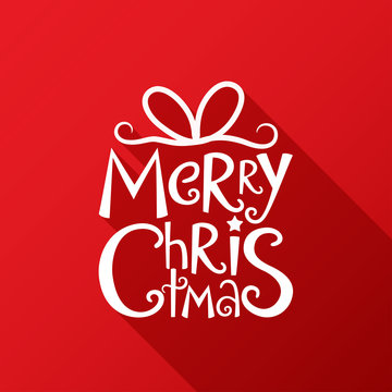 MERRY CHRISTMAS Card in festive handdrawn font with ribbon