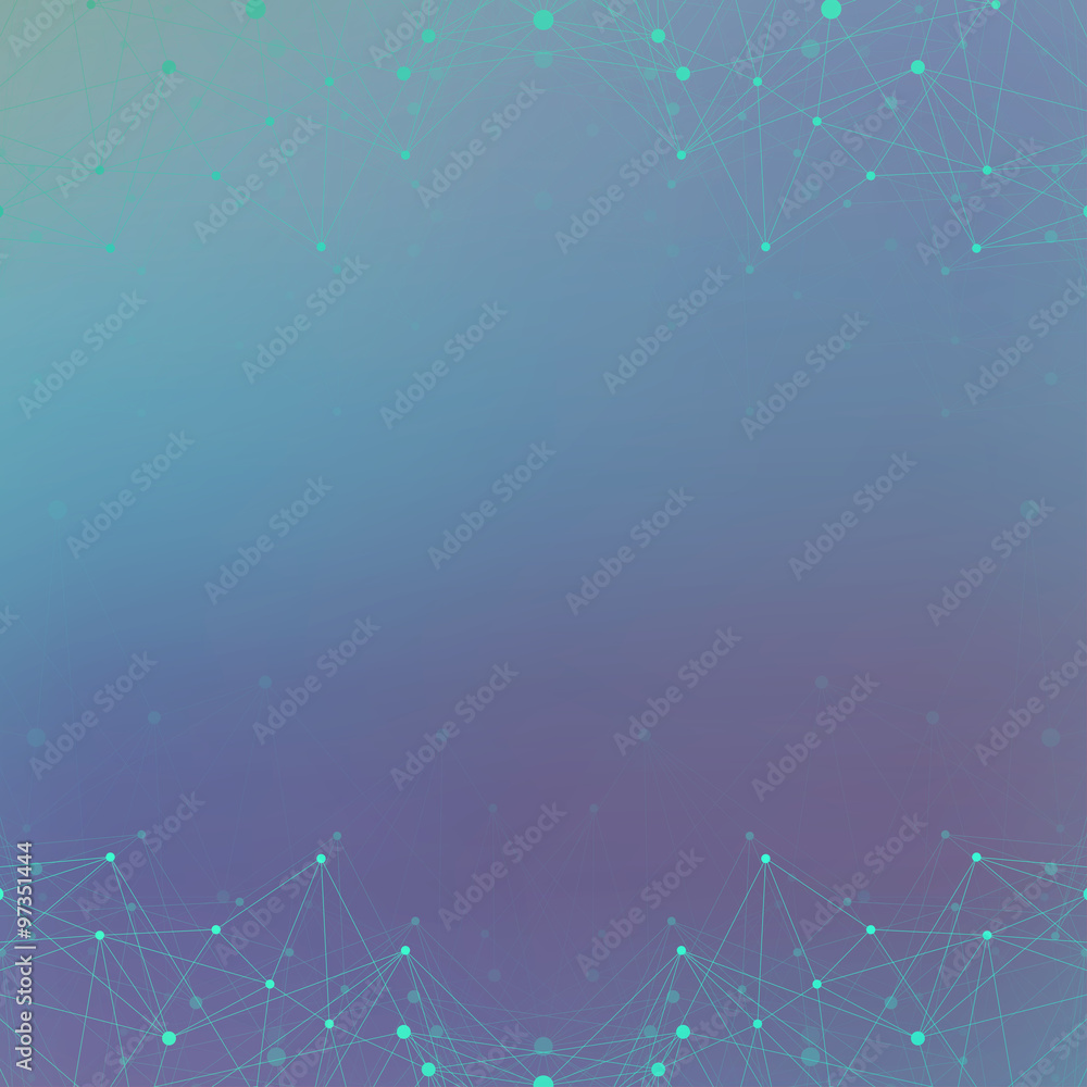 Poster geometric blue background molecule and communication. connected lines with dots. vector illustration