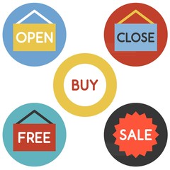 Vector open close icons set, flat design