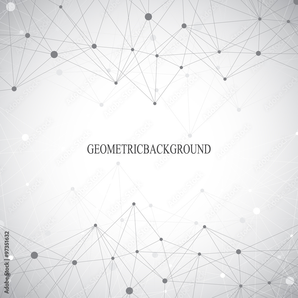 Poster geometric grey background molecule and communication . connected lines with dots. vector illustratio