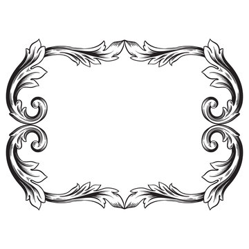 Premium Gold vintage baroque frame scroll ornament engraving border floral retro pattern antique style acanthus foliage swirl decorative design element filigree calligraphy 