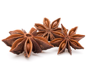 Star anise spice fruits and seeds isolated on white background c