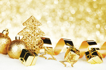 Christmas decorations on snow