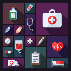 Medical and science vector background with sectors. Chemistry, Physics and Biology. Modern flat design.