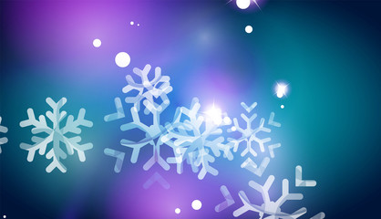 Fototapeta na wymiar Christmas blue abstract background with white transparent snowflakes