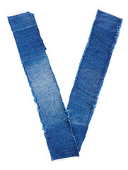 Alphabet from jeans fabric isolated on white background. Letter A