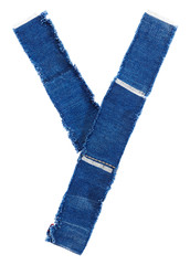 Alphabet from jeans fabric isolated on white background. Letter A