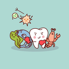 fish and shrimp with tooth