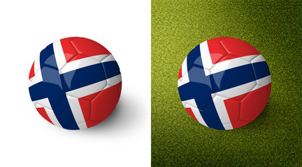 Obraz premium 3d realistic soccer ball with the flag of Norway on it isolated on white background and on green soccer field. See whole set for other countries. 