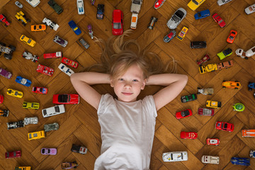 girl and toy car 
