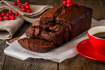 Chocolate-banana Loaf cake on paper