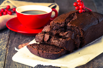 Chocolate-banana Loaf cake on paper