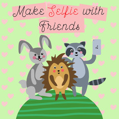 Cute animals friends selfie