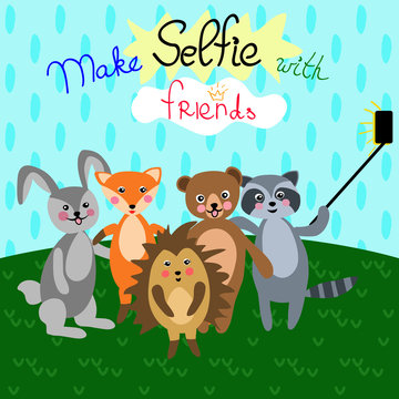 Cute animals friends selfie