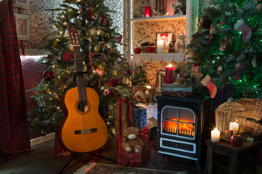  classic guitar in cristmas interior