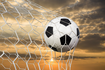 soccer ball in goal net