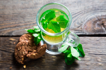 Hot tea with fresh mint