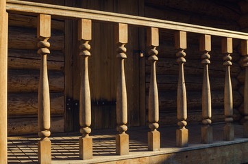 Fototapeta premium Wooden banister of house exterior