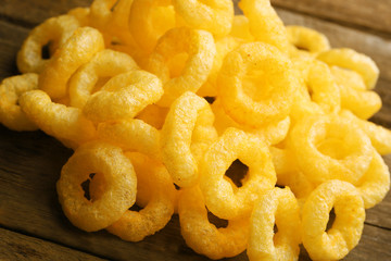 Chips rings on wooden background