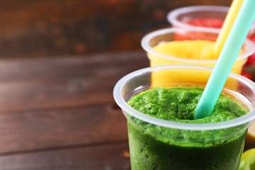Fresh juice mix fruit, healthy drinks on wooden background