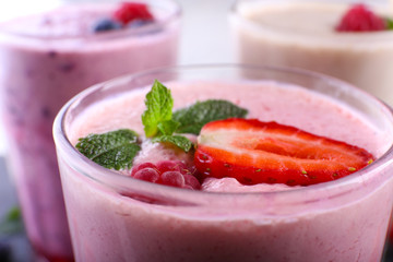 Milkshake with strawberry, close-up
