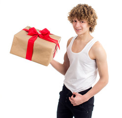 sexy young guy gives gifts