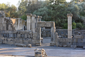 ruins of an ancient synagogue in the archaeological park