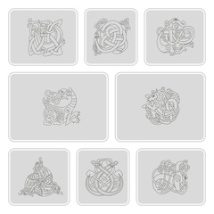 set of monochrome icons with celtic art and ethnic ornaments for your design