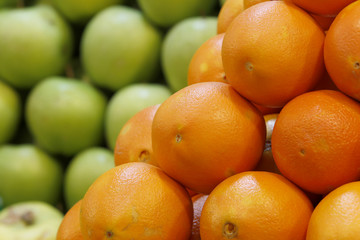 Vegetables and fruits on food stall in a market 